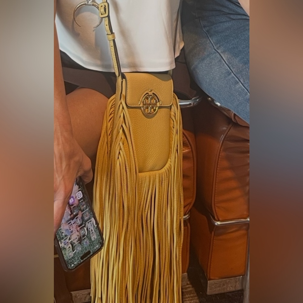 Tory Burch Mustard Fringe Phone Crossbody - Picture 2 of 3